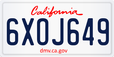 CA license plate 6XOJ649