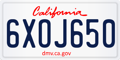 CA license plate 6XOJ650