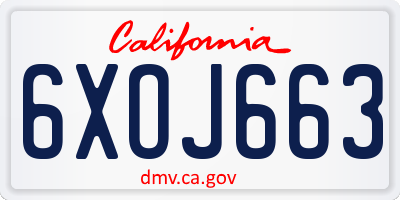 CA license plate 6XOJ663