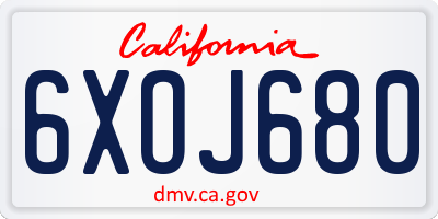 CA license plate 6XOJ680