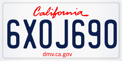 CA license plate 6XOJ690