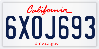 CA license plate 6XOJ693
