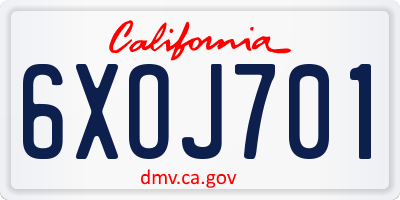 CA license plate 6XOJ701