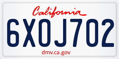 CA license plate 6XOJ702