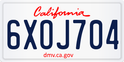 CA license plate 6XOJ704