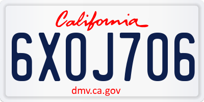 CA license plate 6XOJ706