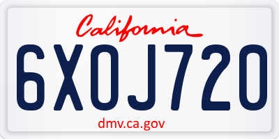 CA license plate 6XOJ720