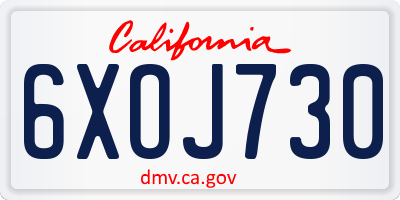CA license plate 6XOJ730