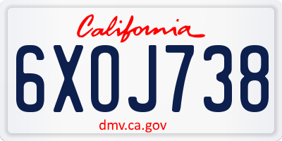 CA license plate 6XOJ738