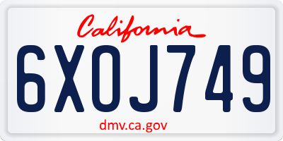 CA license plate 6XOJ749