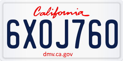 CA license plate 6XOJ760