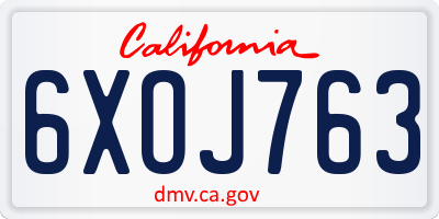 CA license plate 6XOJ763