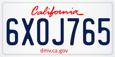 CA license plate 6XOJ765