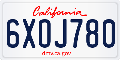 CA license plate 6XOJ780