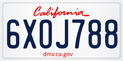 CA license plate 6XOJ788