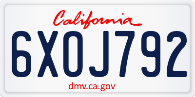 CA license plate 6XOJ792