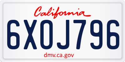 CA license plate 6XOJ796