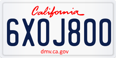 CA license plate 6XOJ800