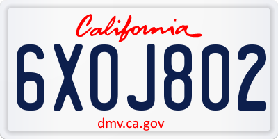 CA license plate 6XOJ802