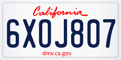 CA license plate 6XOJ807