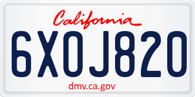 CA license plate 6XOJ820