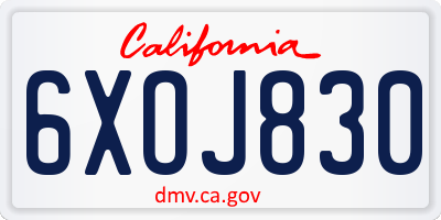 CA license plate 6XOJ830