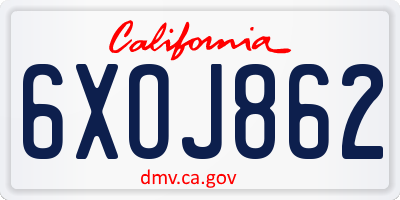 CA license plate 6XOJ862