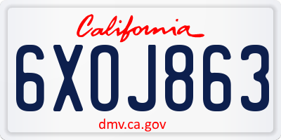 CA license plate 6XOJ863