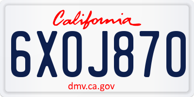 CA license plate 6XOJ870