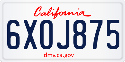 CA license plate 6XOJ875