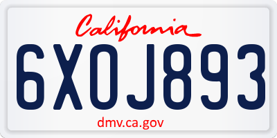 CA license plate 6XOJ893
