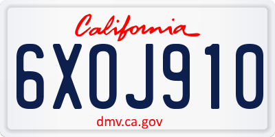 CA license plate 6XOJ910