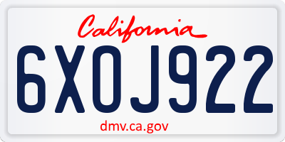 CA license plate 6XOJ922