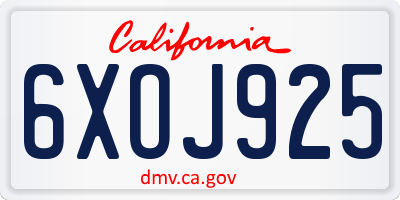 CA license plate 6XOJ925
