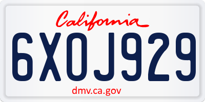 CA license plate 6XOJ929