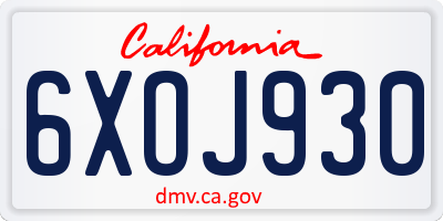 CA license plate 6XOJ930