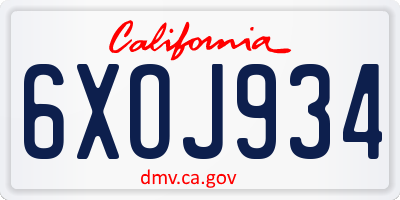 CA license plate 6XOJ934