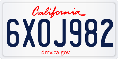 CA license plate 6XOJ982