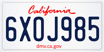 CA license plate 6XOJ985