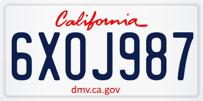 CA license plate 6XOJ987