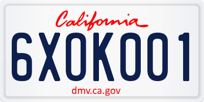 CA license plate 6XOK001