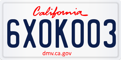 CA license plate 6XOK003