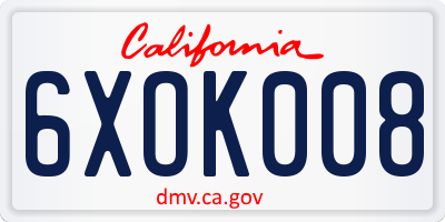 CA license plate 6XOK008