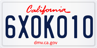 CA license plate 6XOK010