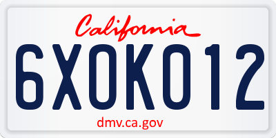 CA license plate 6XOK012