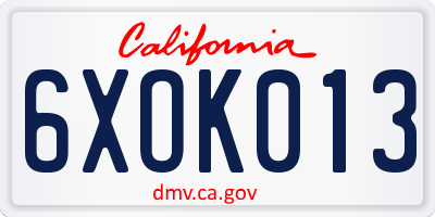 CA license plate 6XOK013