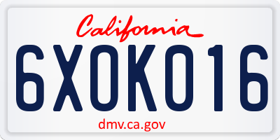 CA license plate 6XOK016