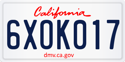 CA license plate 6XOK017