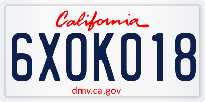 CA license plate 6XOK018