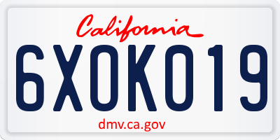 CA license plate 6XOK019